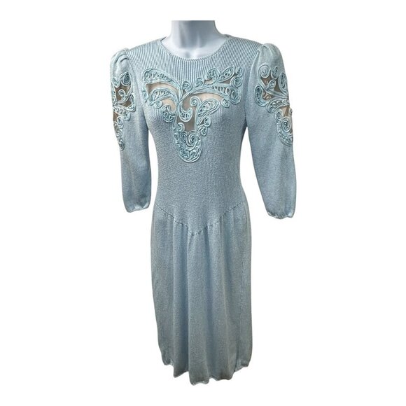Don Sayres Dresses & Skirts - Vintage Don Sayres Wellmore SZ 8 Blue Knit &Silk Embroidered Dress Neiman Marcus